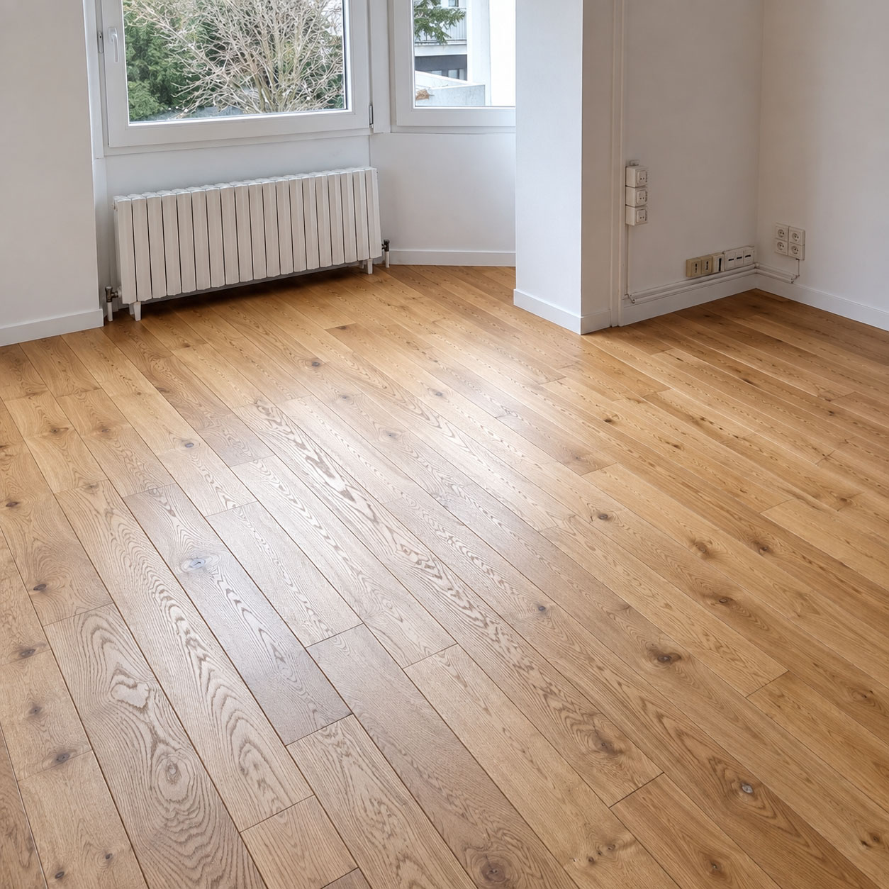 Finition mate naturelle sur plancher ancien restauré à Saint-Grégoire
